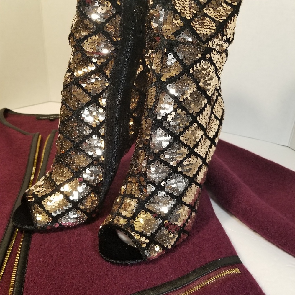 Rose Gold Sequin Stiletto Boots 7.5